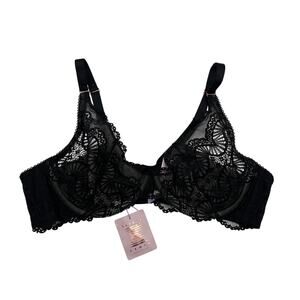 SAVAGE X FENTY FLORAL LACE UNLINED UNDERWIRE PLUNGE BRA BLACK SIZE 44D NEW